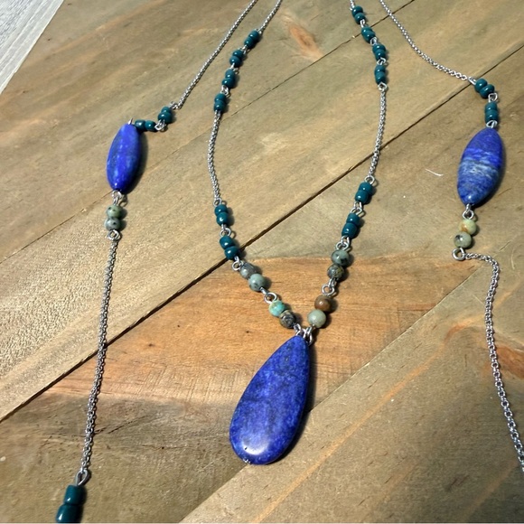 J. Jill NWT Lapis Lazuli Convertible Necklace Long Layered Blue Stone Statement - Picture 6 of 6